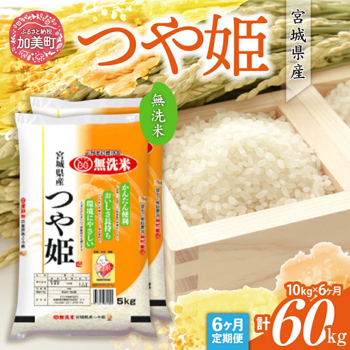 【令和7年産・無洗米】宮城県産 つや姫 10kg×6ヶ月