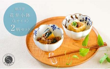 有田焼 花弁小鉢 Lサイズ 絵変わり 2点セット 【皓洋窯】食器 手描き うつわ 器 かわいい 花形 お家カフェ カフェ dl026