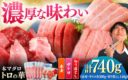 対馬産 本マグロ 740g（赤身300g、中トロ300g、切り落とし140g） ≪対馬市≫【桐谷商店】 トロの華 対馬 新鮮 マグロ 赤身 トロ 切り落とし 鮪 刺身[WAQ079]