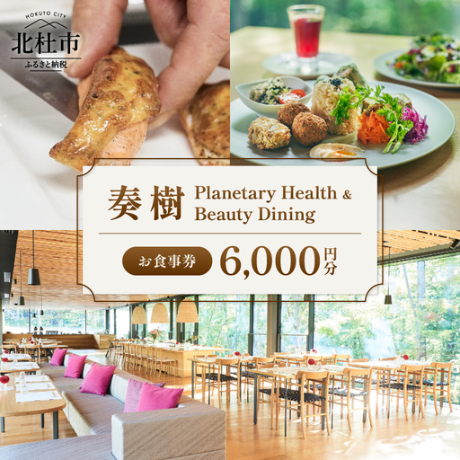 「奏樹 Planetary Health & Beauty Dining」食事券【6,000円分】 チケット 八ヶ岳 自社農園 オーガニック 栽培期間中農薬・化学肥料不使用 アルソア 女神の森 山梨県 北杜市 [h348]