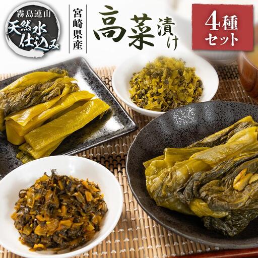 「霧島連山」天然水仕込みの高菜漬け 4種 食べ比べ セット 宮崎県産