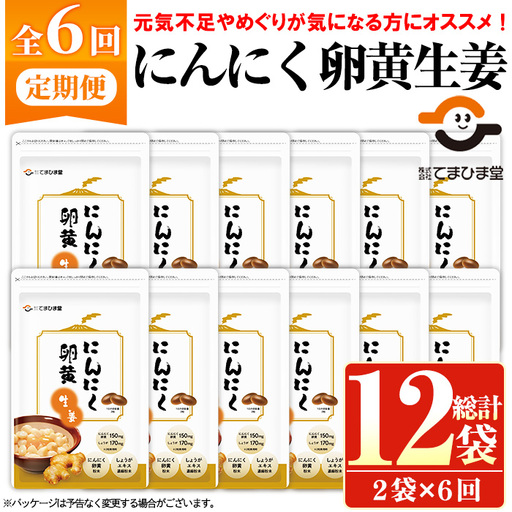 No.1285-B てまひま にんにく卵黄生姜(1袋 62粒入り・2袋×6回)  鹿児島 日置市 ニンニク 健康食品 栄養 元気 カプセル 安全安心 生姜 サプリ サプリメント 定期便 頒布会 【てまひま堂】