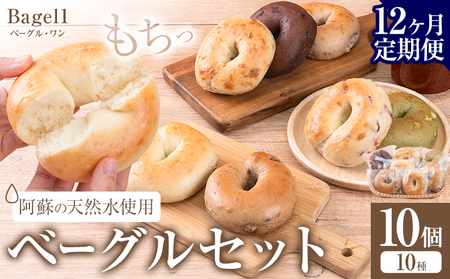 【12ヶ月定期便】阿蘇の天然水使用 ベーグルセット 10個入 ベーグル・ワン《お申込み月の翌月から出荷開始》熊本県 南阿蘇村 ベーグル パン おやつ 送料無料