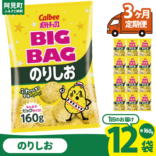 [3ヶ月定期便]カルビー ポテトチップス のりしお BIGBAG(160g)×12個|Calbee お菓子 菓子 おやつ おかし ぽてち ポテチ スナック おつまみ ジャガイモ じゃがいも(93-62)