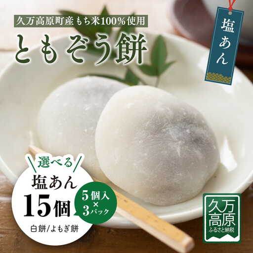 ともぞう餅[塩あん15個]5個入3パック 白餅 よもぎ餅 選べるセット|愛媛県 久万高原町 手作り 餅 もち 塩あん よもぎ スイーツ 和菓子 正月 雑煮 ぜんざい きな粉餅 甘くない 昔ながらの味
