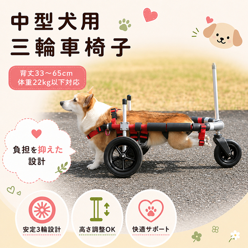 中型犬用三輪車椅子(背丈33〜65cm 体重22キロ以下) [!寄附前に事業者へ相談必要!] 雑貨 日用品