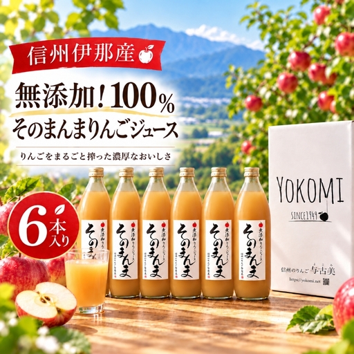無添加！100%そのまんまりんごジュース　6本入り【015-65】