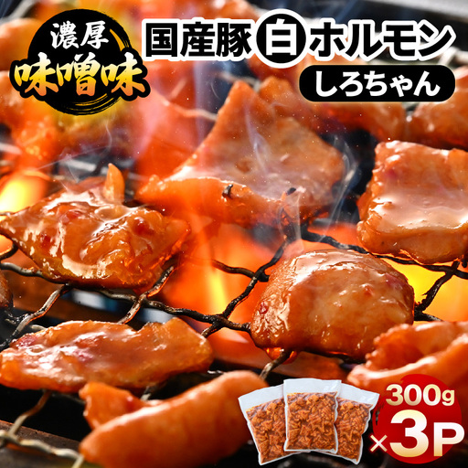 国産豚 白ホルモン しろちゃん 濃厚味噌味 300g × 3p (計900g) 【豚 豚肉 ぶた ホルモン ほるもん 豚腸 味噌 濃厚 おつまみ おかず 夜のおかず 夜ごはん 味付き 冷凍 国産】 [A-12434]