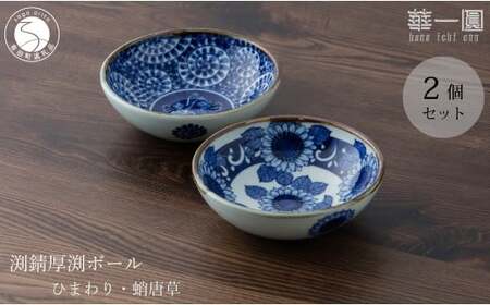 有田焼 手描き 渕錆厚渕ボール (ひまわり・蛸唐草) ～華一園シリーズ～【西山錦華堂】食器 器 うつわ 鉢 小鉢 ボウル ひまわり 蛸唐草 手描き レトロ オーブンOK 45000円 fp011