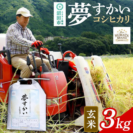 沼田市産コシヒカリ(夢すかい)玄米 3kg 令和8年産 新米予約 こしひかり