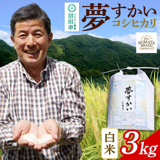 沼田市産コシヒカリ(夢すかい)白米 3kg 令和8年産 新米予約 こしひかり