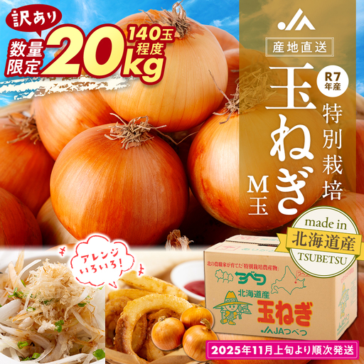 【訳あり】数量限定 特別栽培玉ねぎ M玉 20kg | 訳あり M玉 玉ねぎ たまねぎ タマネギ 玉葱 大容量 オニオン 甘い 減農薬 特別栽培 国産 カレー ハンバーグ 煮込み 炒め物 北海道 津別町 送料無料