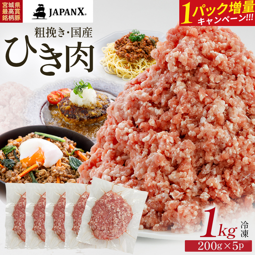 【期間限定・1パック増量キャンペーン！】JAPAN X ひき肉  200g×5  計1kg+200g　豚肉 豚 ブランド豚 小分け 豚ひき肉 挽肉 ひき肉 ジャパンエックス 蔵王 人気【04301-0884】