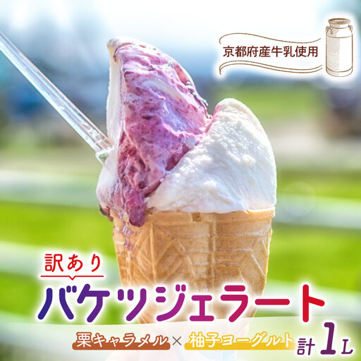 【訳あり】特製バケツジェラート1L【栗キャラメル×柚子ヨーグルト】 ジェラート