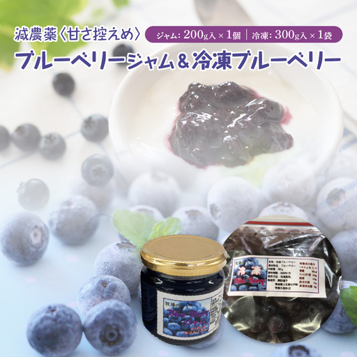 【令和8年度産】減農薬＜甘さ控えめ＞ブルーベリージャム（200g）と＜そのまま食べられる＞冷凍ブルーベリー（300g）のセット　【02402-0433】