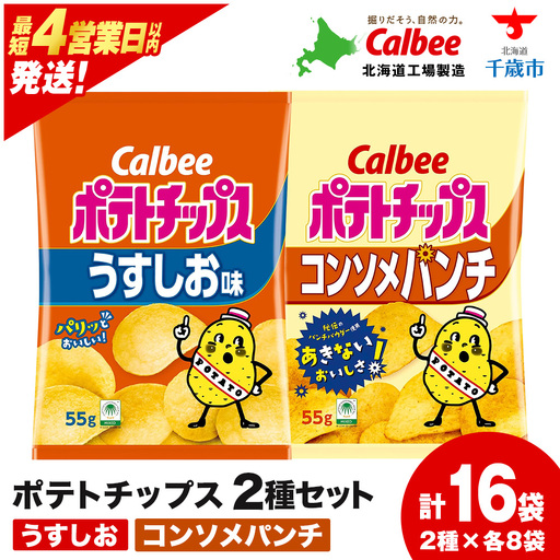 カルビーポテトチップス 2種セット うすしお・コンソメパンチ 各8袋 《千歳工場製造》