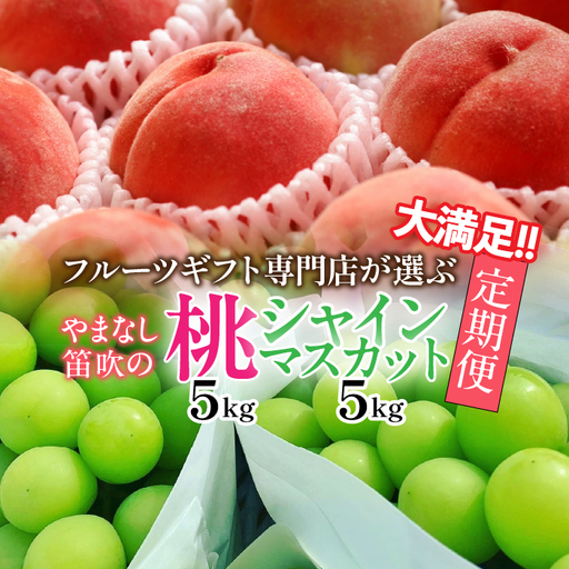 【2026年発送★先行予約】 山梨県笛吹市産　大満足！！フルーツ専門店が選ぶ厳選フルーツ2種定期便　桃・シャインマスカット各5kg 105-023-26y