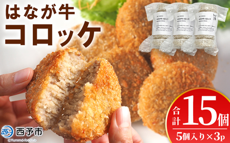 ＜はなが牛コロッケ 計15個＞ 5個入り オリジナル おつまみ お肉 牛肉 はなが牛 国産 ころっけ 肉加工品 冷凍食品 牛肉コロッケ 揚げ物 惣菜 お弁当 おかず 晩御飯 夕食 特産品 ゆうぼく 愛媛県 西予市 【冷凍】『1か月以内に順次出荷』 UYB0031