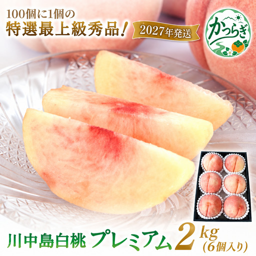 桃 白桃 数量限定！【モモ】川中島白桃 約2kg 6個入  100個に1個の特選最上級秀品！ こだわり農家厳選！【2027年7月下旬から8月下旬順次発送】/ 和歌山県 かつらぎ町 もも 桃 高級 贅沢 特選【BK-kgr036】