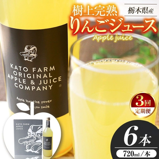 [ふるなび限定企画]【定期便3回】栃木県矢板市産 樹上完熟100％りんごジュース 720ml×6本入  | 林檎 リンゴ 果汁100% 産地直送 (毎月お届け） FN-Limited-PR