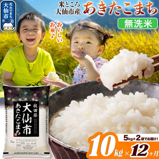 米《定期便12ヶ月》あきたこまち【無洗米】米どころ秋田県大仙市産 あきたこまち 10kg（5kg×2袋）