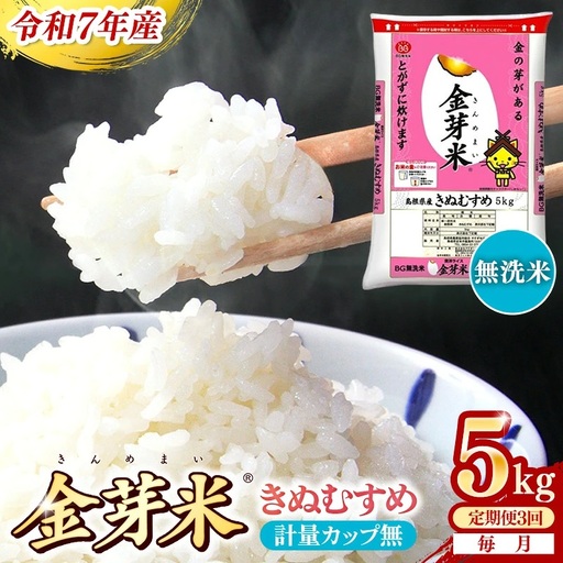 【定期便】BG無洗米・金芽米きぬむすめ 5kg×3ヵ月  [毎月] 計量カップなし 令和7年産 3ヶ月 計15kg 東洋ライス 健康 島根県 安来市 【価格改定XA】【45-SS-57-2】