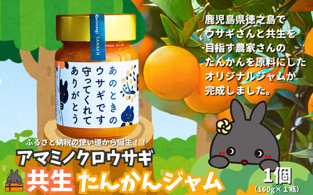 [徳之島町オリジナル!]アマミノクロウサギ共生たんかんジャム 160g ( ジャム アマミノクロウサギ ウサギ うさぎ 共生 自然保護 たんかん パッションフルーツ フルーツ 果物 徳之島 鹿児島 美農里館 世界自然遺産 武蔵野大学 )