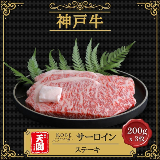 [ふるさと納税][肉の天園]神戸牛 特選 霜降り サーロイン ステーキ 200g x 3枚