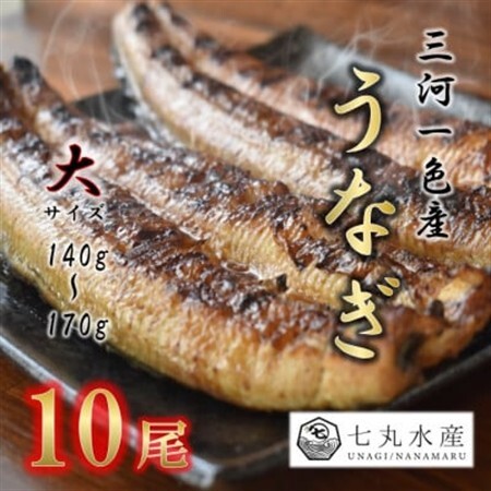 【国産うなぎ】大サイズ140g -170g　三河一色産　10尾　炭火蒲焼き(タレ付き)【配送不可地域：離島】【1659364】