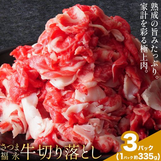 黒毛和牛 さつま福永牛 切り落とし 3パック(1パック335g)  福永畜産《30日以内に出荷予定(土日祝除く)》鹿児島 国産 九州産 肉じゃが 牛丼 冷凍 鹿児島県 さつま町 牛肉 和牛 さつま福永牛 すき焼き 食べ比べ セット