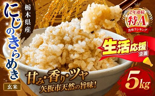 お米 訳あり にじのきらめき 玄米 5kg |栃木県 矢板市