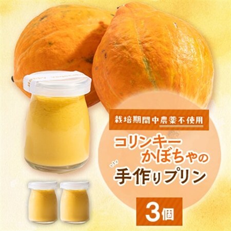 栽培期間中、農薬を使わず自家栽培した「コリンキーかぼちゃ」使用の手作りプリン　3個【配送不可地域：離島】【1670917】