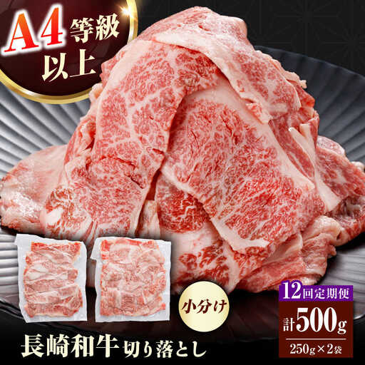 【全12回定期便】（【訳あり】長崎和牛（バラ、モモ、肩ロースのいずれか）500g 切り落とし 250g×2P 小分け 【株式会社時愉亭】[RCE024]