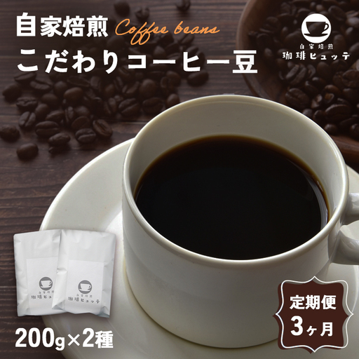 [3ヶ月定期便] 自家焙煎珈琲 こだわりコーヒー豆 400g×3回 (200g×2袋 毎月3回)