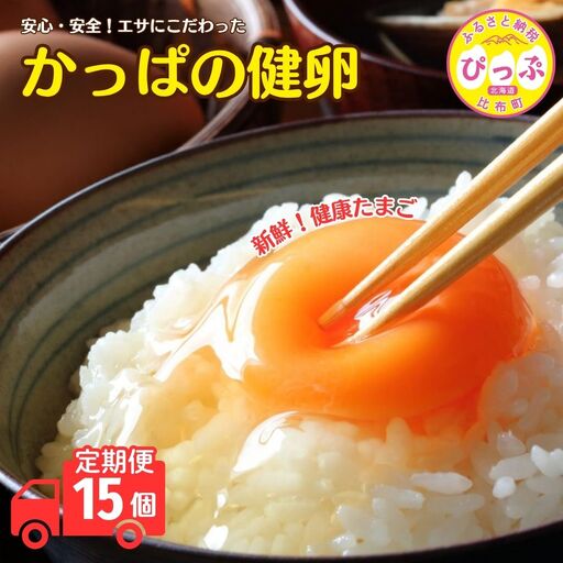 かっぱの健卵 15個 3か月定期便[大熊養鶏場]たまご 卵 玉子 タマゴ 生卵 こだわり 卵かけご飯 TKG 国産 お取り寄せ 北海道 比布町 ぴっぷ