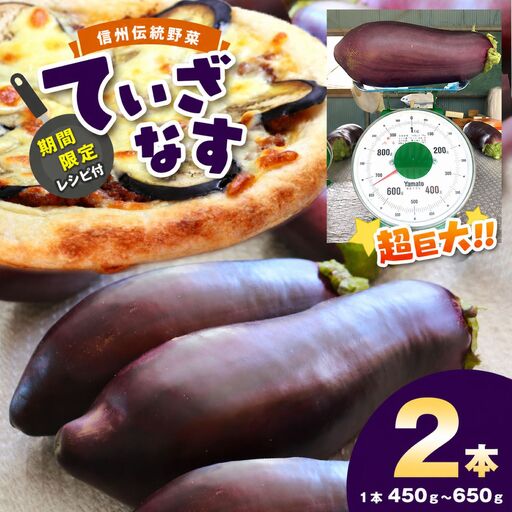 【先行予約】 令和8年9月頃から順次発送 信州伝統野菜 天龍村産ていざなす2本セット（１本450ｇ～650ｇ）☆レシピ付き☆
