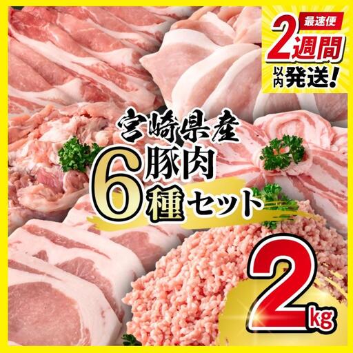[2週間以内発送]宮崎県産豚肉 6種 バラエティ2kgセット[58-26a]小分け スライス 鍋 トンカツ 等