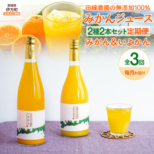 【3ヶ月定期便】田縁農園 2種みかんジュース（みかん いよかん）セット 全3回 IKTA047