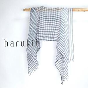 [harukii]変りギンガム長綿ガーゼストール (ネイビー)
