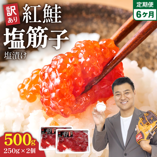 【6ヵ月定期便】訳あり 紅鮭塩筋子500g (250g×2個）ひとくちカット 全6回 R002-051