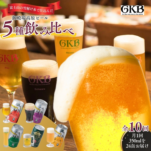 御殿場高原ビール 5種 飲み比べ 10ヶ月コース 定期便 10回 詰め合わせ セット ビール 地ビール 缶ビール 缶 お酒 酒 アルコール 静岡 静岡県 裾野 裾野市