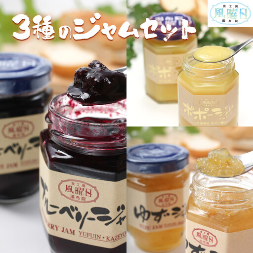 【食工房　風曜日】3種のジャムセット（ポポー、ゆず、ブルーベリー）