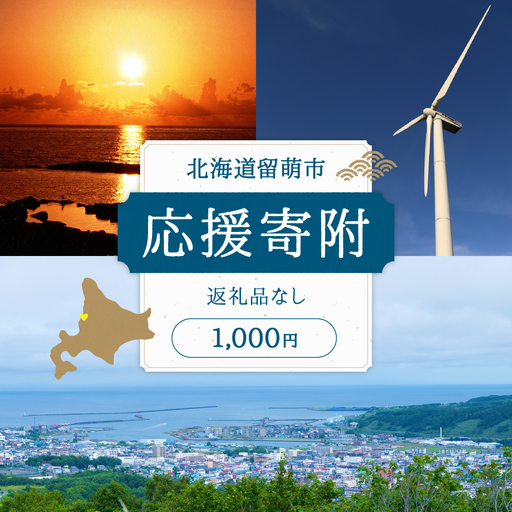 北海道留萌市 寄附金のみの応援受付 1,000円コース（返礼品なし寄附のみ1,000円）R031-002