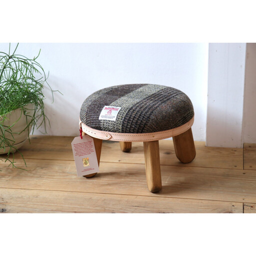 まぁるいスツール【ブラウンチェック】 子供 椅子イスキッズ HARRIS TWEED（ハリスツイード）
