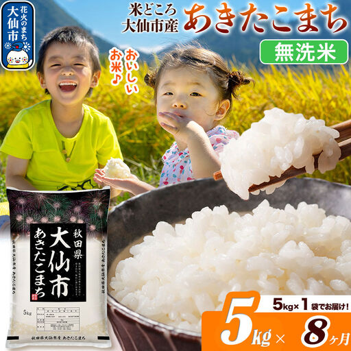 米《定期便8ヶ月》あきたこまち【無洗米】米どころ秋田県大仙市産 あきたこまち5kg（5kg×1袋）