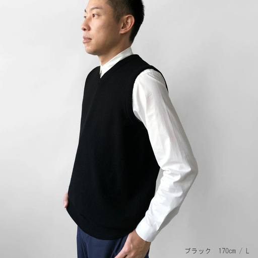 [先行予約]カシミヤニット ベスト Vネックセーター ( ブラック・L ) メンズ
