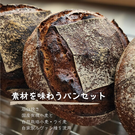 【国産有機小麦と自然栽培小麦・ライ麦使用】素材を味わうパンセット ／ パン 国産小麦 自然栽培 小麦 ライ麦 天然酵母 ルヴァン種 国産素材 自家製粉 自家製ルヴァン種 パンセット 詰め合わせ 食べ比べ お取り寄せグルメ 大阪府 No.348