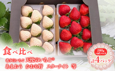 いちご 『先行予約』【2027年1月中旬以降お届け】 天使のいちご 白いちご・あまおう・かおり野・スターナイトなど各1パック 計4パック 食べ比べ フルーツ いちご 果物 ※配送不可：沖縄、離島