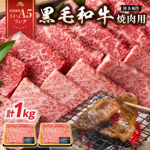 【A4～A5】博多和牛焼肉用 1kg（500g×2p） 黒毛和牛 焼肉 和牛 国産 牛肉 BBQ グルメ 1kg 焼肉 バラ 肩ロース モモ A4 A5 福岡県 八女市 214-023