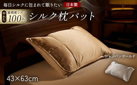 「毎日シルクに包まれて眠りたい」[中わた 富岡産シルク100%] 枕パット シャンパンゴールド シルク 絹 贈り物 ギフト 国産 F21E-456